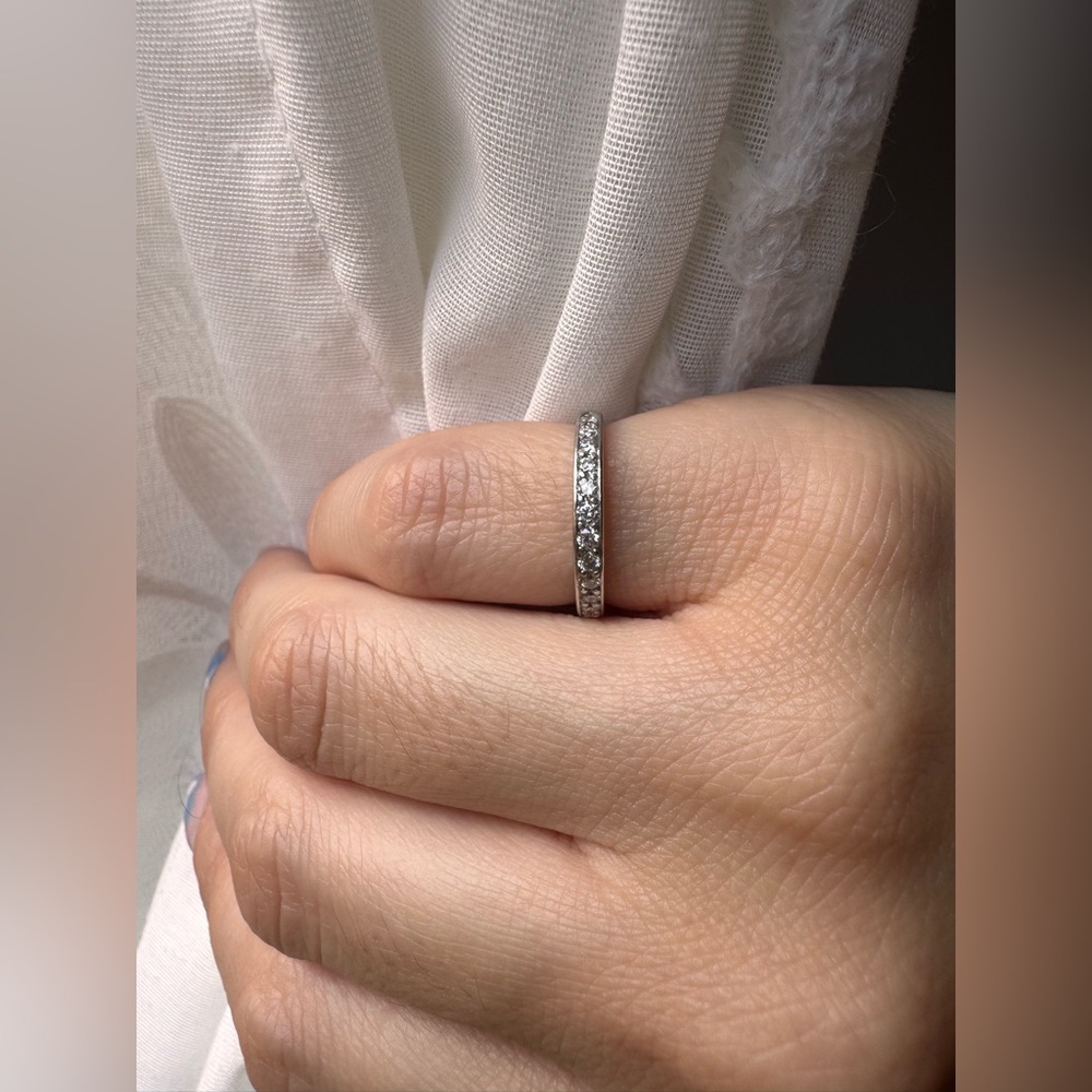 Authentic Vintage Tiffany and Co. Diamond Platinum Half Eternity Wedding Band - Picture 9 of 14